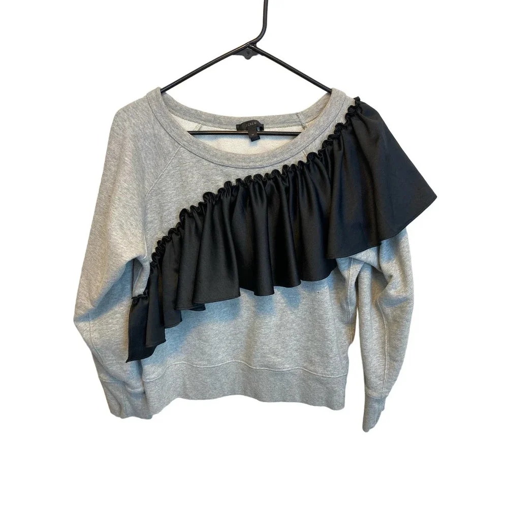 J.Crew Asymmetrical Ruffle Sweatshirt - Picture 1 of 6
